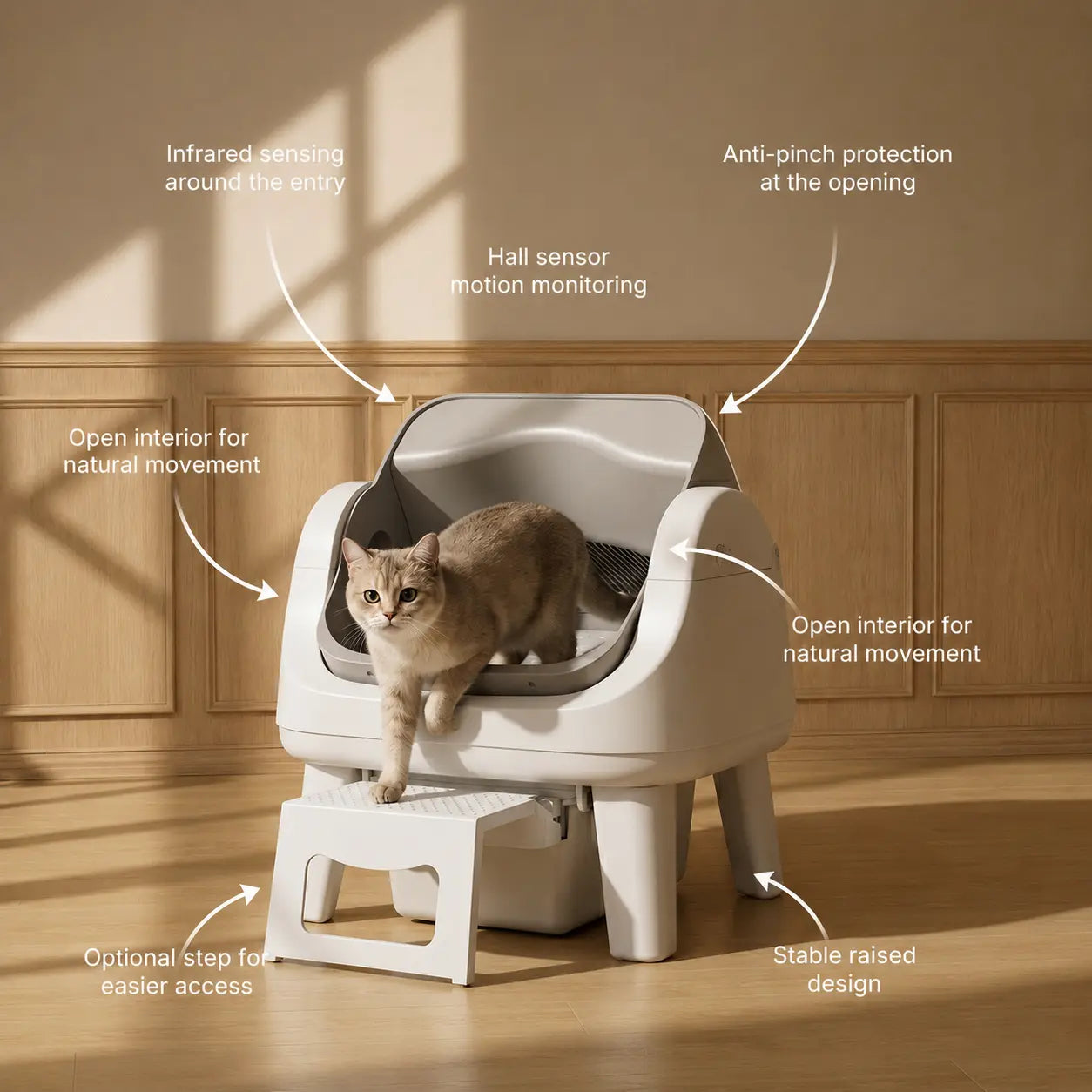 Petpivot Autoscooper 12 Lite Open-Top Automatic Self-Cleaning Cat Litter Box with Easy-Entry Front Step and Triple Safety Protection, No App Required