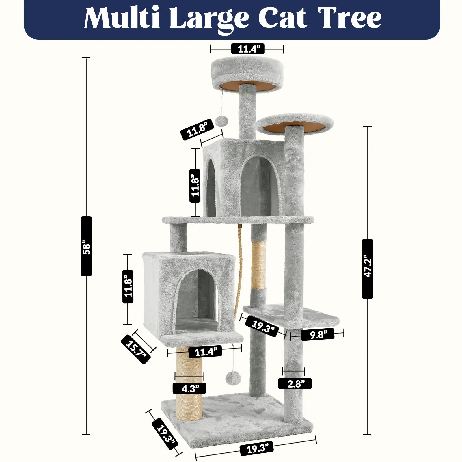 Wecharmer Indoor Cat Tree Tower with Green Leaves, Plush Cat Condo, Scratching Posts, and Hanging Ball