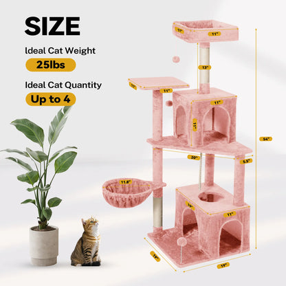 Wecharmer Indoor Cat Tree Tower with Green Leaves, Plush Cat Condo, Scratching Posts, and Hanging Ball