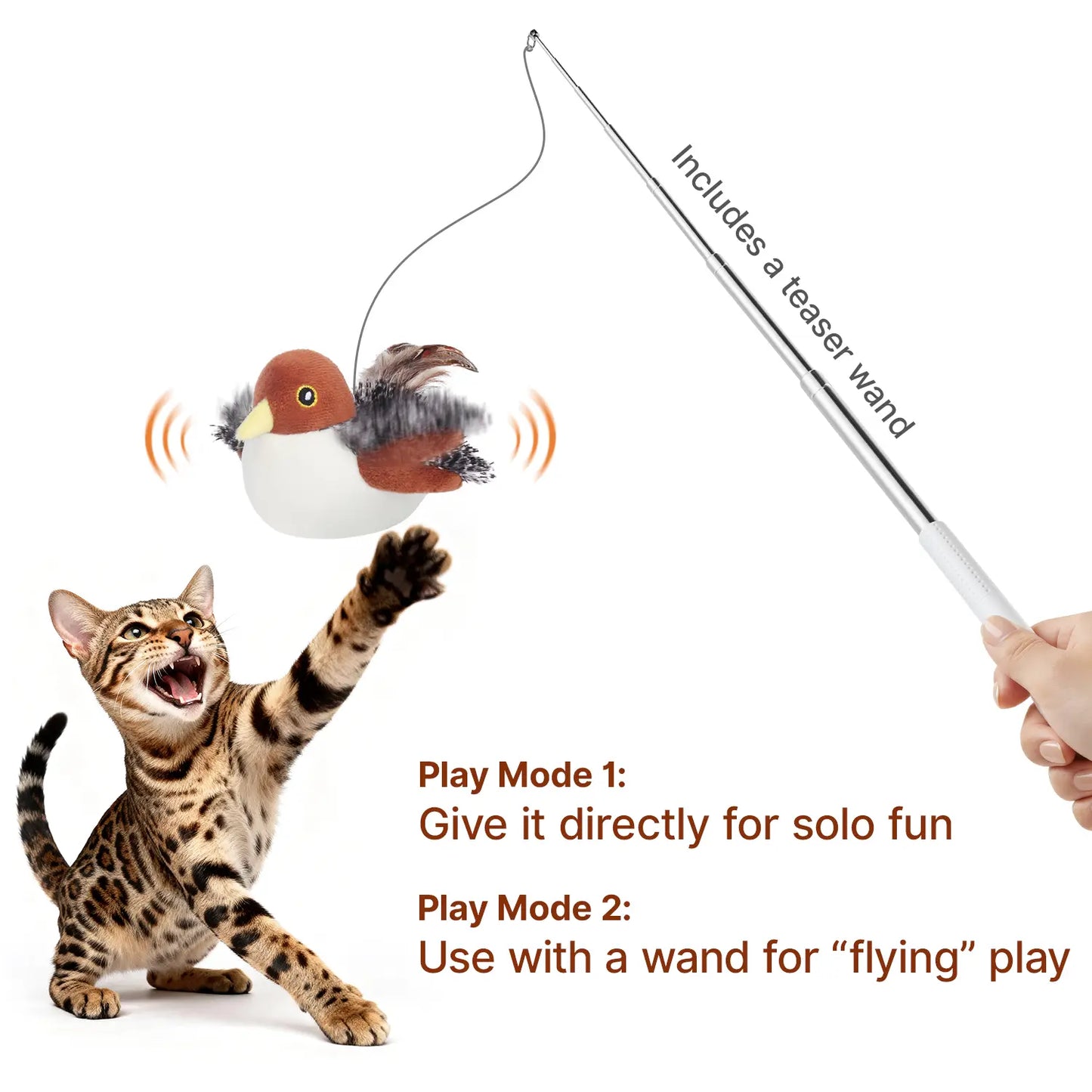 Potaroma Interactive Rechargeable Cat Toy - Lifelike Flapping Bird with Chirping Sounds for Engaging Play