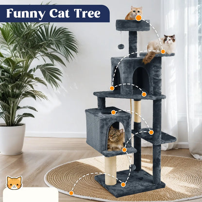 Wecharmer Indoor Cat Tree Tower with Green Leaves, Plush Cat Condo, Scratching Posts, and Hanging Ball