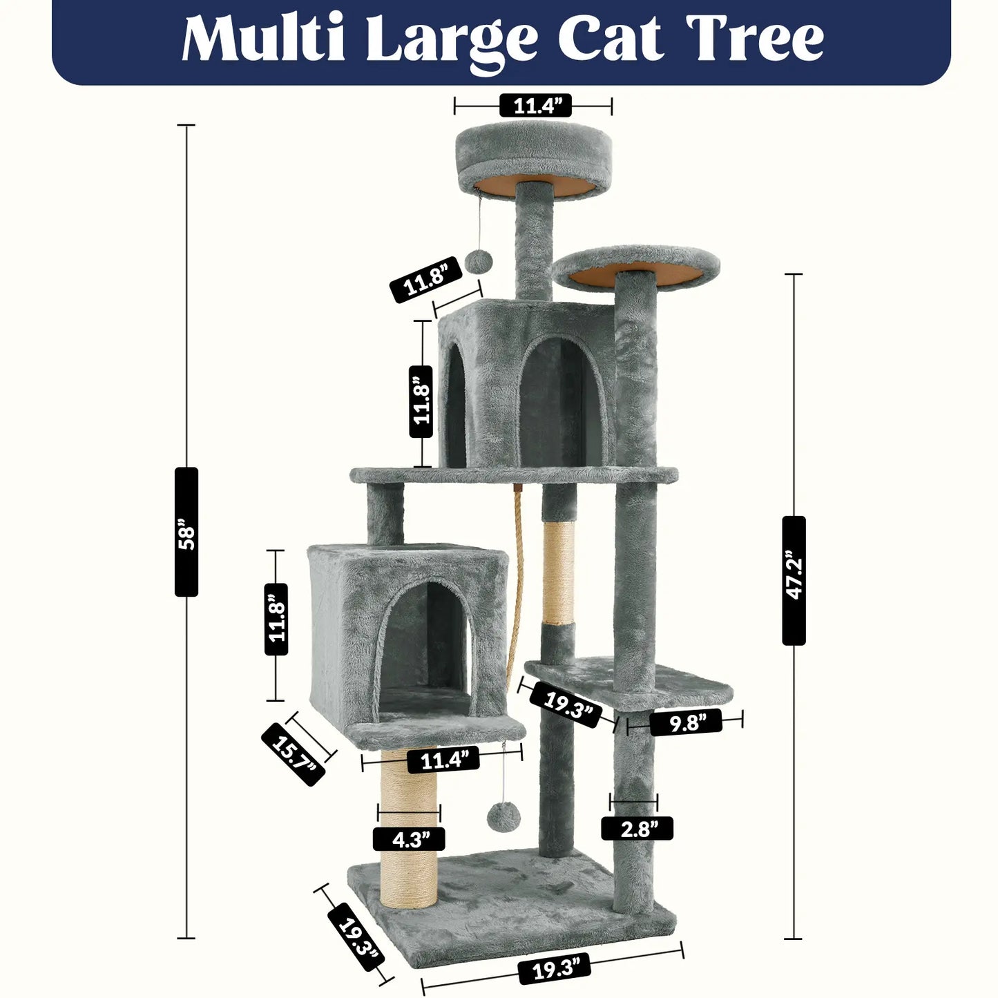 Wecharmer Indoor Cat Tree Tower with Green Leaves, Plush Cat Condo, Scratching Posts, and Hanging Ball