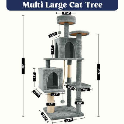 Wecharmer Indoor Cat Tree Tower with Green Leaves, Plush Cat Condo, Scratching Posts, and Hanging Ball