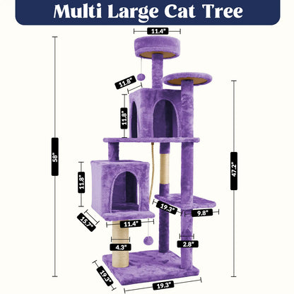 Wecharmer Indoor Cat Tree Tower with Green Leaves, Plush Cat Condo, Scratching Posts, and Hanging Ball