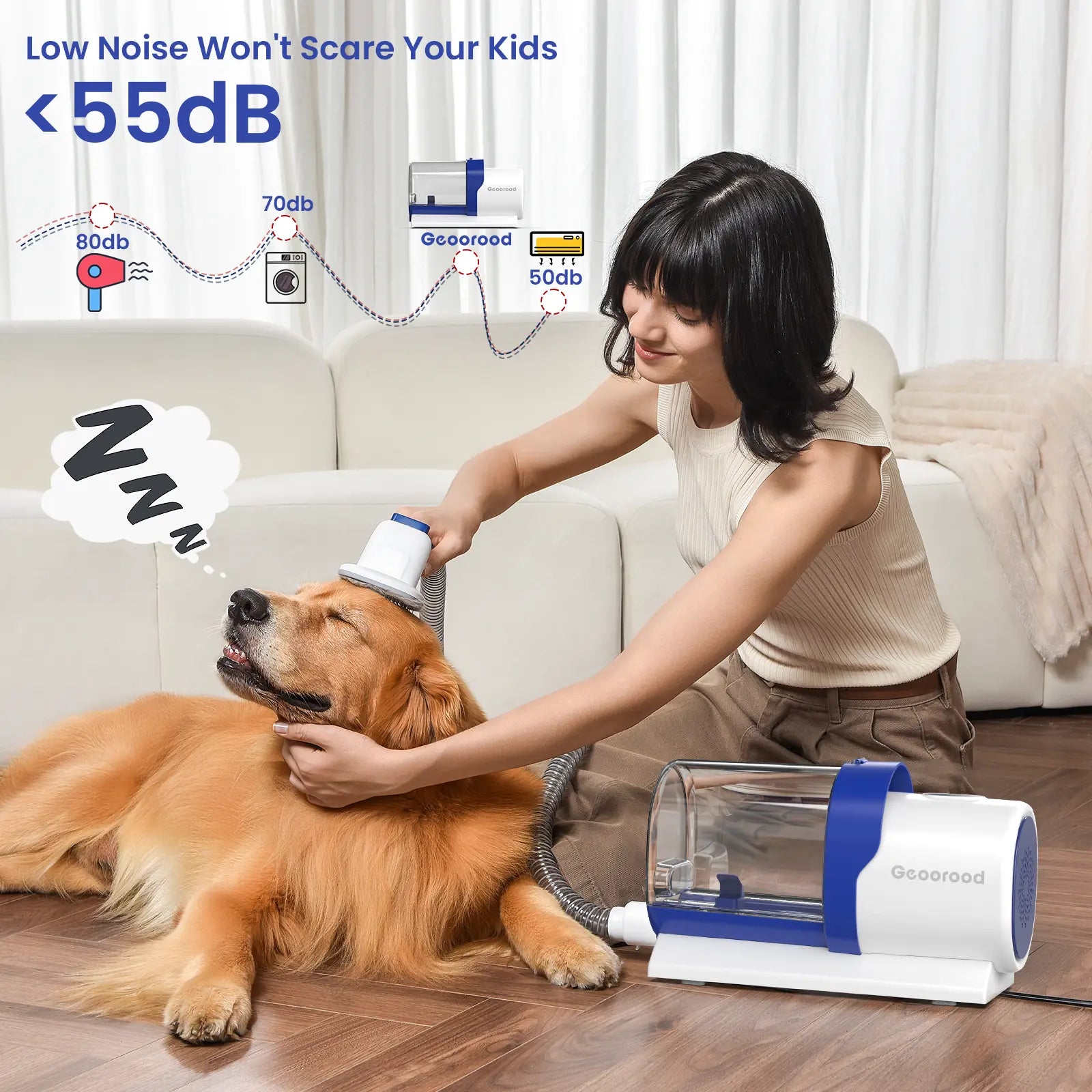 Geoorood All-In-One Dog Grooming Kit with Vacuum Brush, 2.5L Capacity, Stainless Steel Blades, Lightweight Design, 13Kpa Suction Force, Portable Cleaning Solution