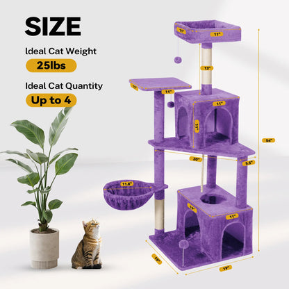 Wecharmer Indoor Cat Tree Tower with Green Leaves, Plush Cat Condo, Scratching Posts, and Hanging Ball