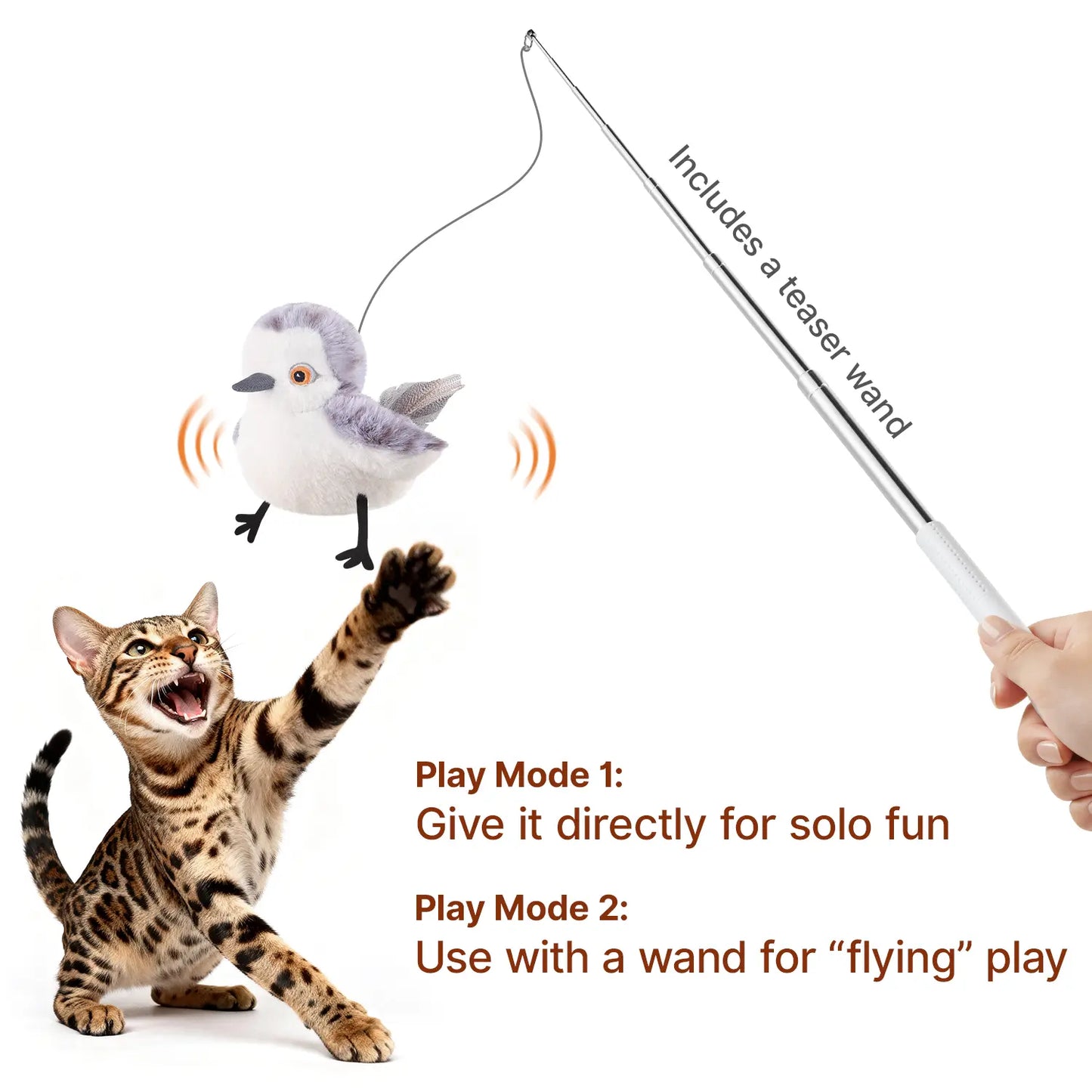 Potaroma Interactive Rechargeable Cat Toy - Lifelike Flapping Bird with Chirping Sounds for Engaging Play
