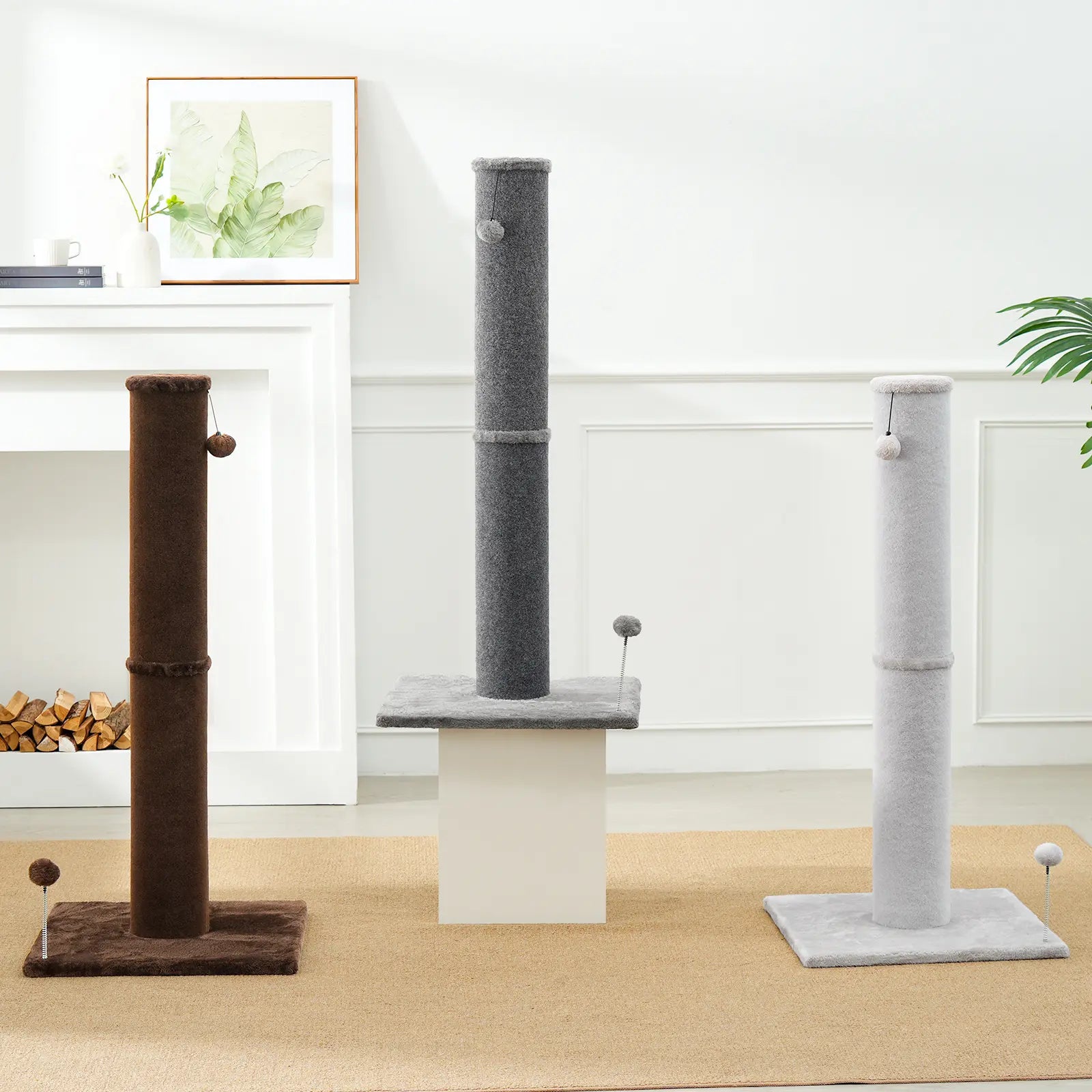 MADE 4 PETS Indoor Cat Scratching Post - 41.73" Height, Sturdy Base, Replaceable Spring Toy, Compact Design for Nail Health