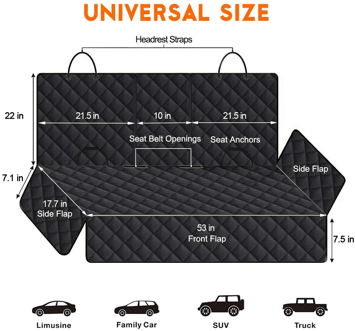 Premium Waterproof Dog Car Seat Cover - Durable Back Seat Protector for Pets, Fits Most Cars, SUVs, and Trucks (53” Width) - Black