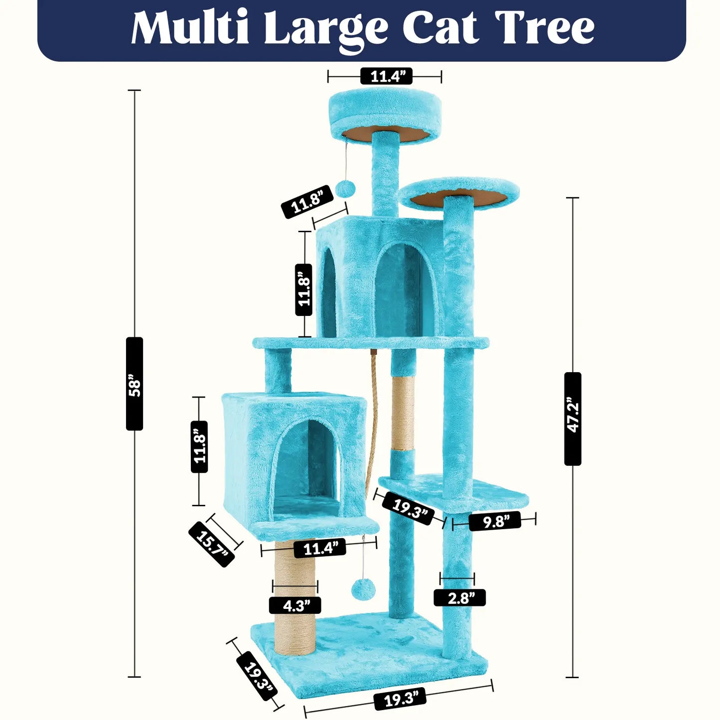 Wecharmer Indoor Cat Tree Tower with Green Leaves, Plush Cat Condo, Scratching Posts, and Hanging Ball