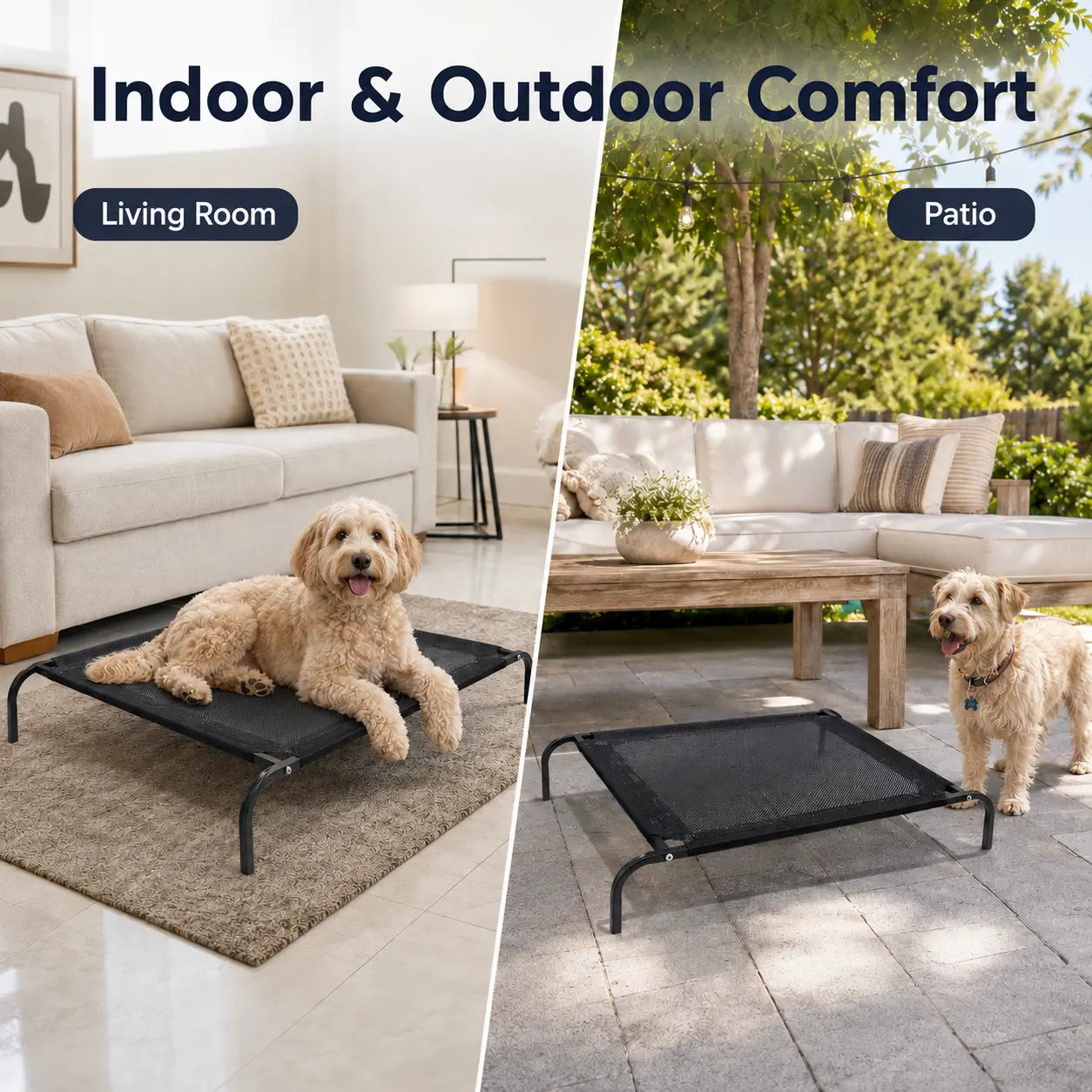Elevated Cooling Dog Bed for Small to Medium Breeds - 36.2" L x 23.6" W x 5.9" H, Breathable Mesh Raised Cot with Metal Frame for Indoor and Outdoor Use