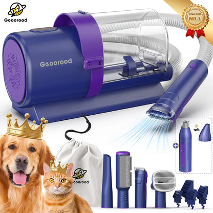 Geoorood All-In-One Dog Grooming Kit with Vacuum Brush, 2.5L Capacity, Stainless Steel Blades, Lightweight Design, 13Kpa Suction Force, Portable Cleaning Solution