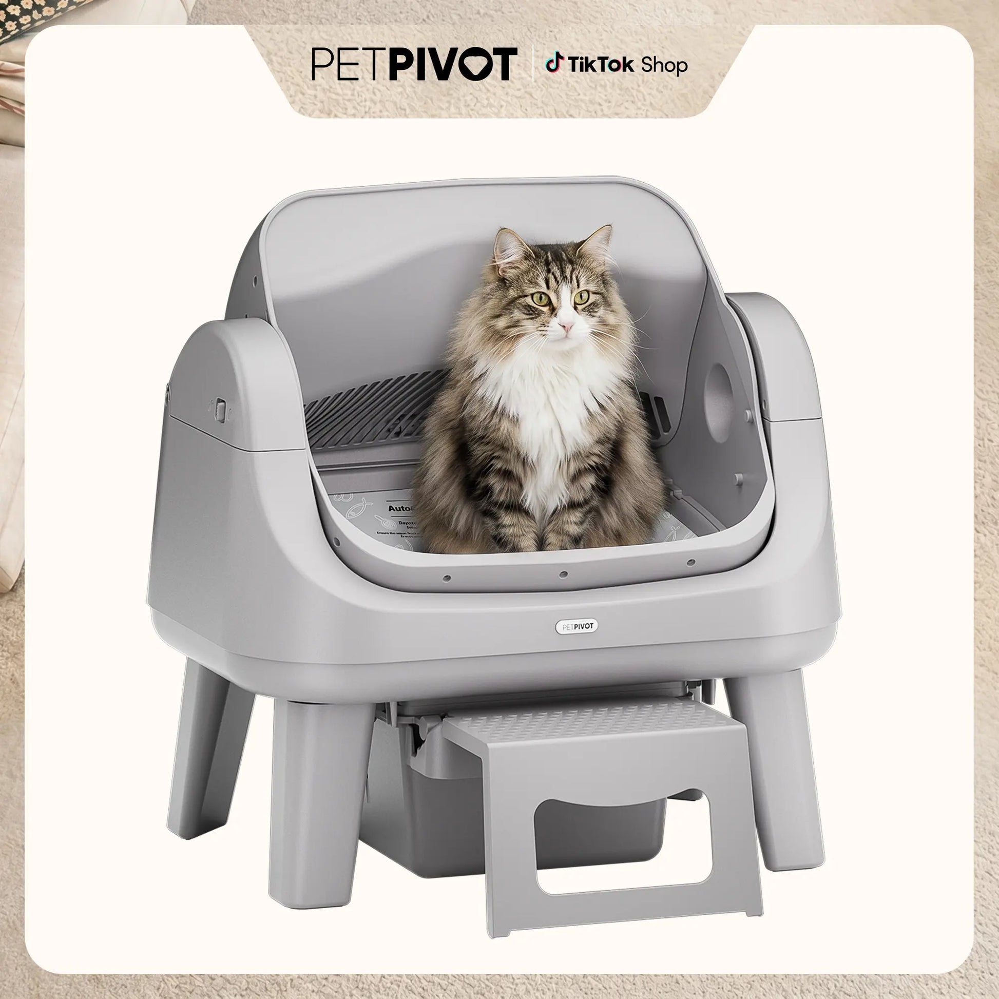 Petpivot Autoscooper 12 Lite Open-Top Automatic Self-Cleaning Cat Litter Box with Easy-Entry Front Step and Triple Safety Protection, No App Required