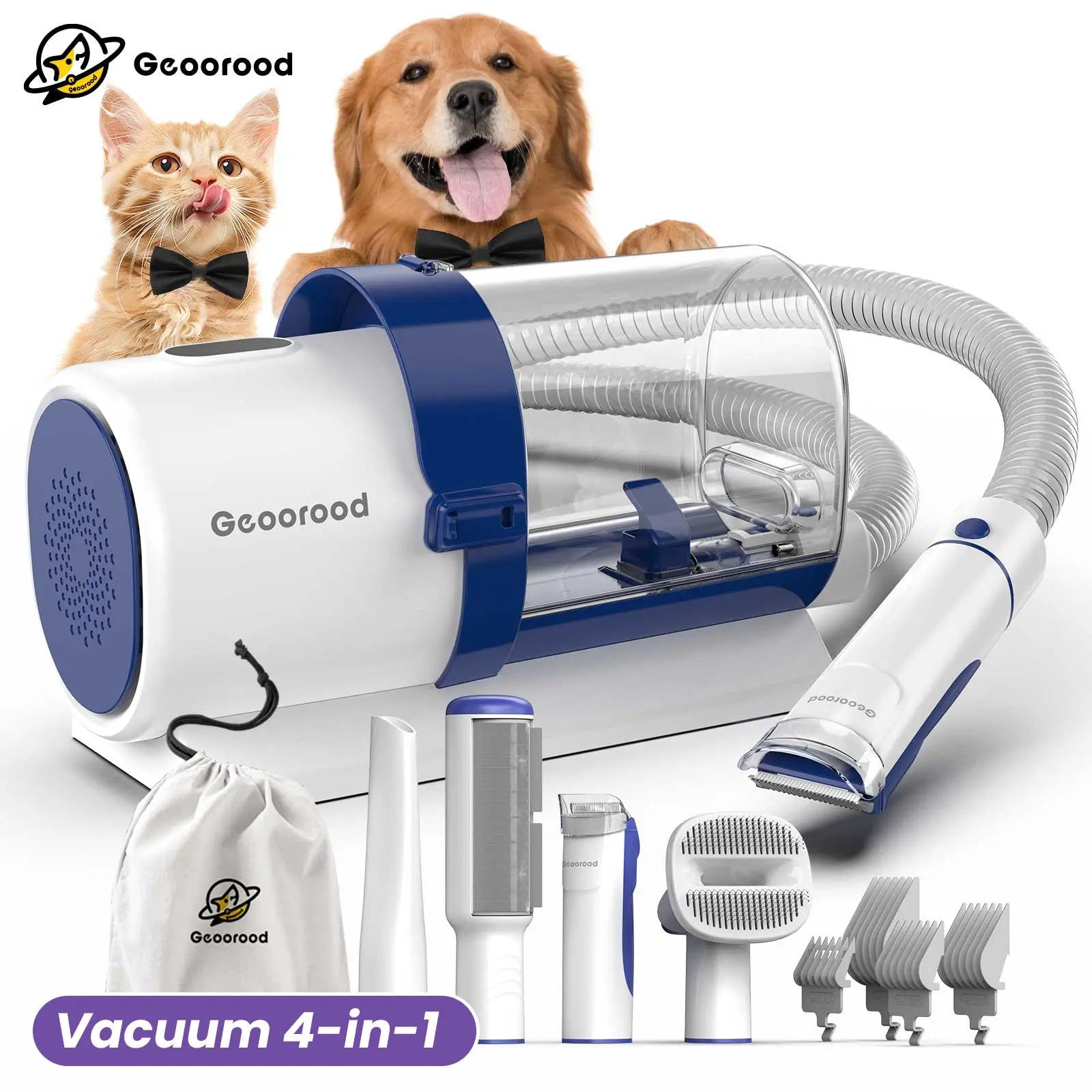 Geoorood All-In-One Dog Grooming Kit with Vacuum Brush, 2.5L Capacity, Stainless Steel Blades, Lightweight Design, 13Kpa Suction Force, Portable Cleaning Solution