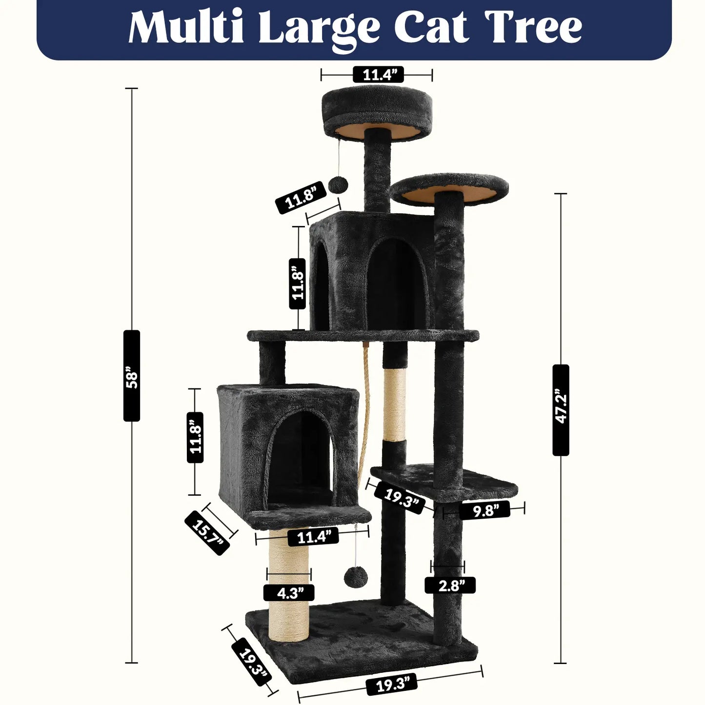 Wecharmer Indoor Cat Tree Tower with Green Leaves, Plush Cat Condo, Scratching Posts, and Hanging Ball
