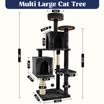Wecharmer Indoor Cat Tree Tower with Green Leaves, Plush Cat Condo, Scratching Posts, and Hanging Ball