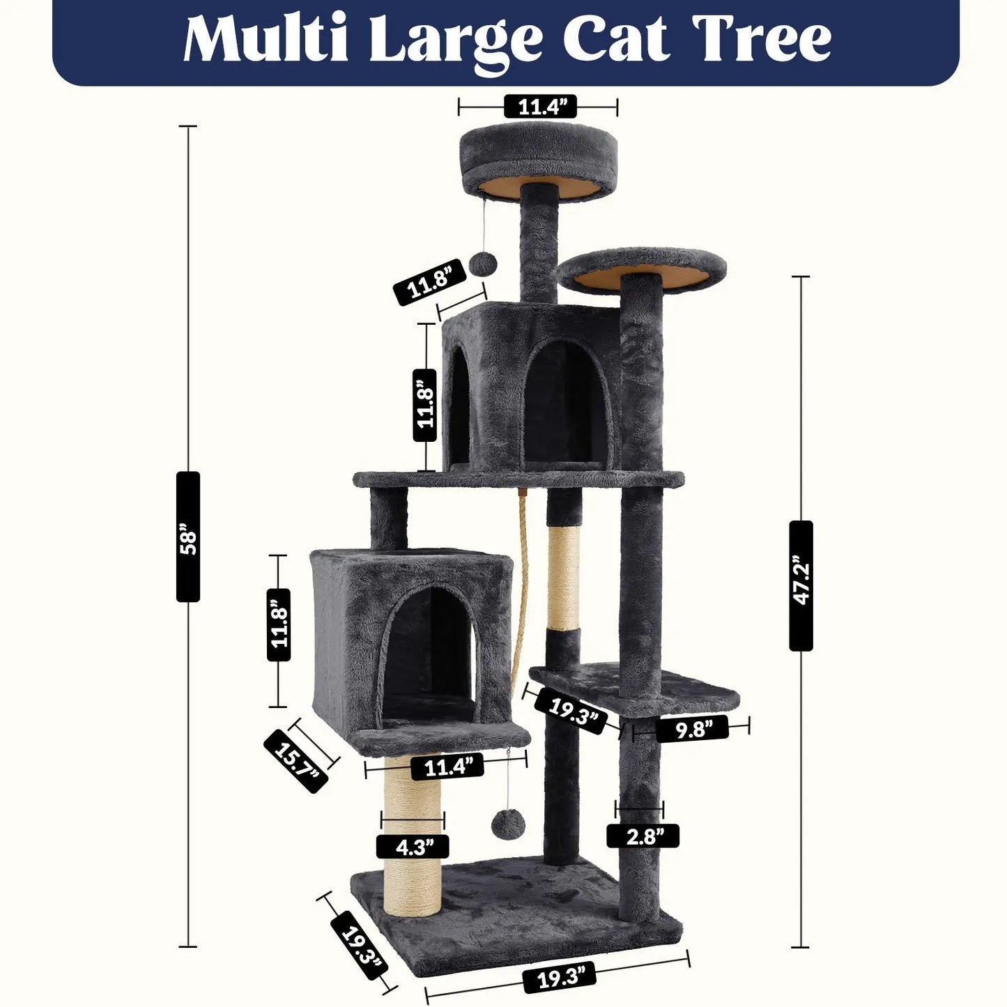 Wecharmer Indoor Cat Tree Tower with Green Leaves, Plush Cat Condo, Scratching Posts, and Hanging Ball