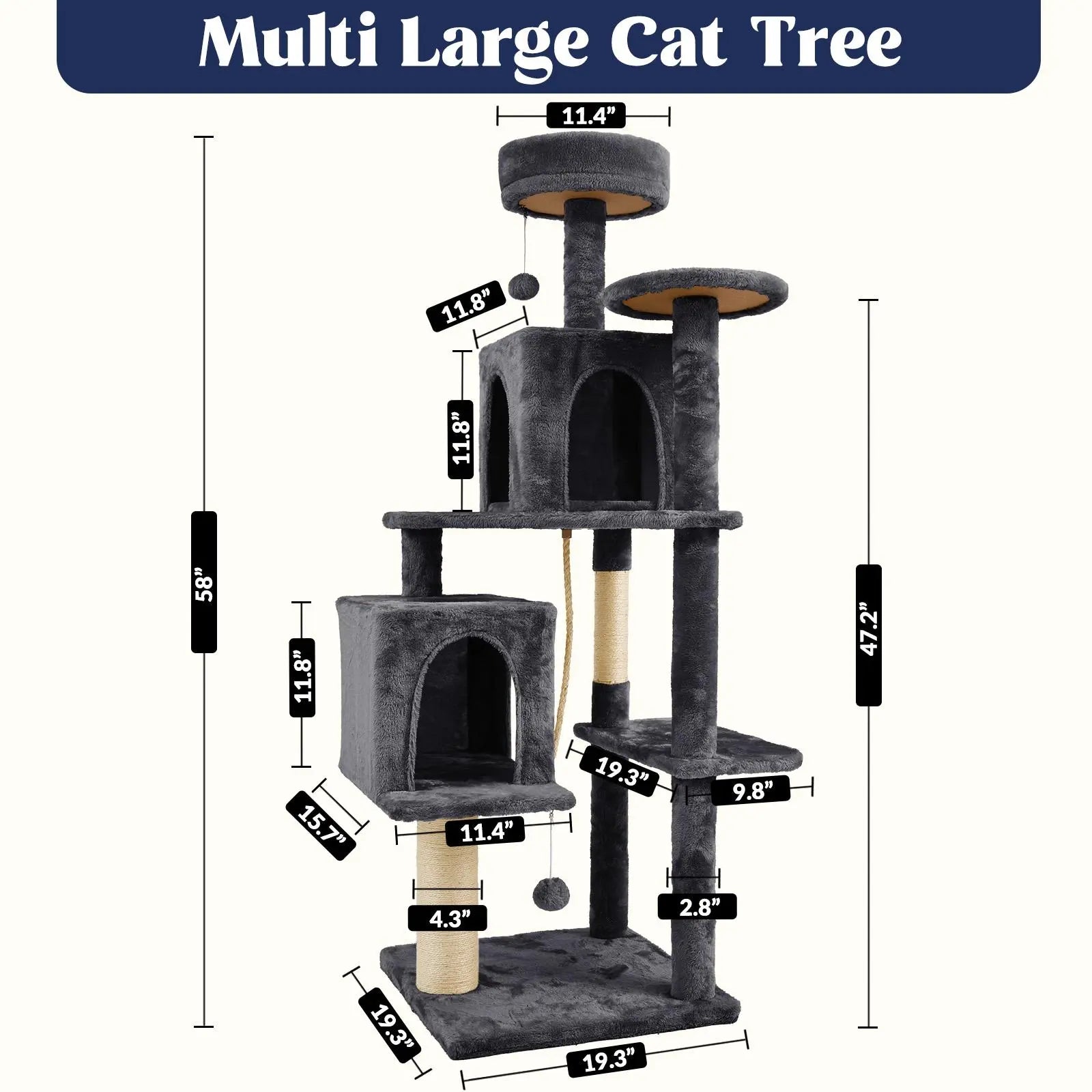 Wecharmer Indoor Cat Tree Tower with Green Leaves, Plush Cat Condo, Scratching Posts, and Hanging Ball
