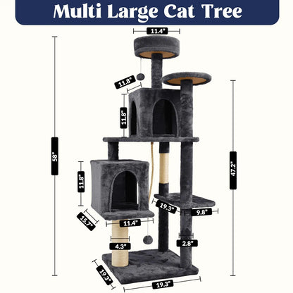 Wecharmer Indoor Cat Tree Tower with Green Leaves, Plush Cat Condo, Scratching Posts, and Hanging Ball