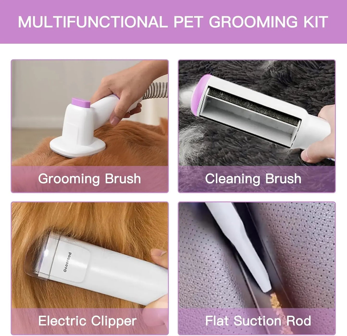 Geoorood All-In-One Dog Grooming Kit with Vacuum Brush, 2.5L Capacity, Stainless Steel Blades, Lightweight Design, 13Kpa Suction Force, Portable Cleaning Solution