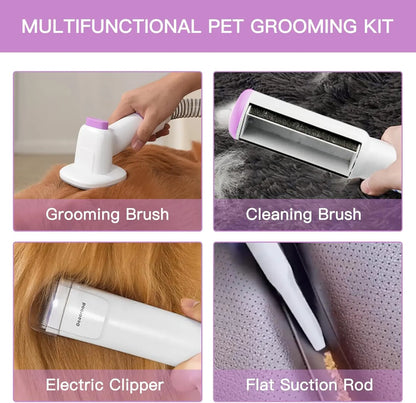 Geoorood All-In-One Dog Grooming Kit with Vacuum Brush, 2.5L Capacity, Stainless Steel Blades, Lightweight Design, 13Kpa Suction Force, Portable Cleaning Solution