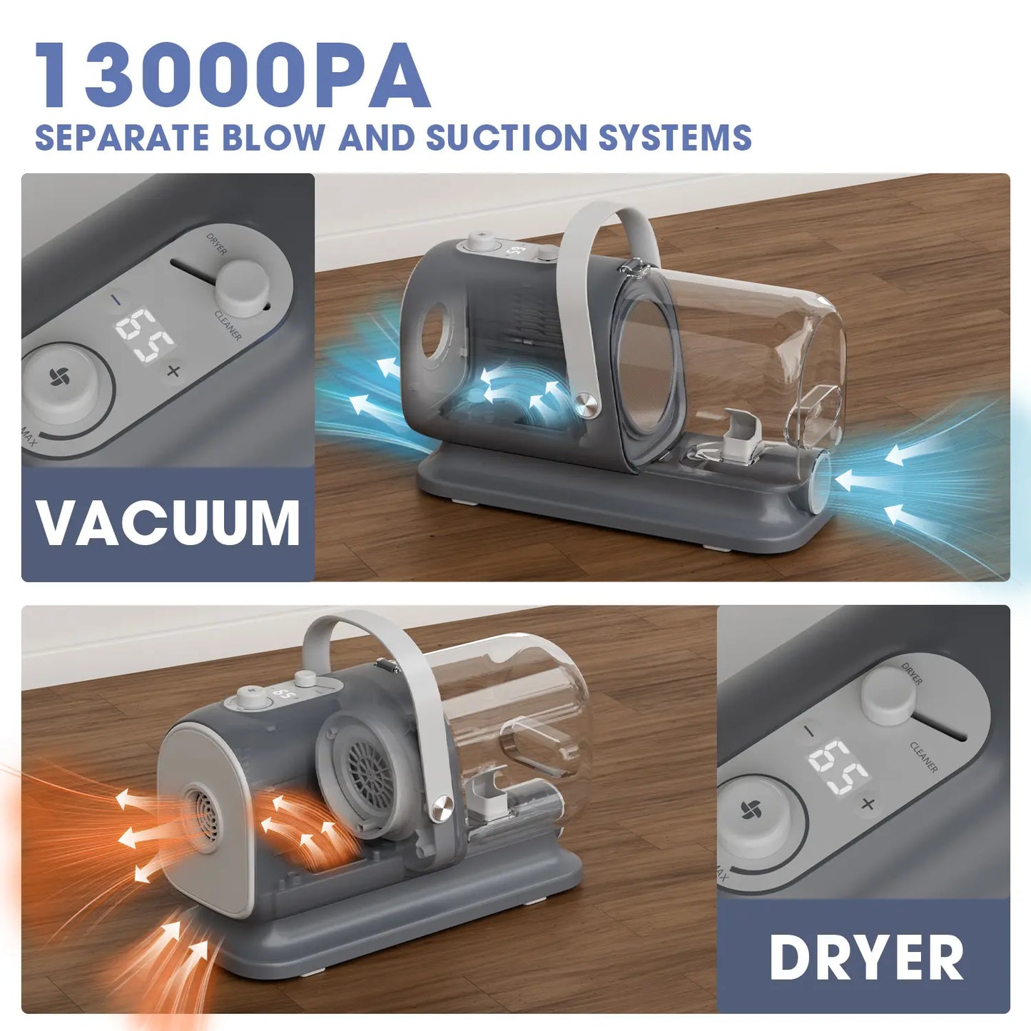 Geoorood All-In-One Dog Grooming Kit with Vacuum Brush, 2.5L Capacity, Stainless Steel Blades, Lightweight Design, 13Kpa Suction Force, Portable Cleaning Solution