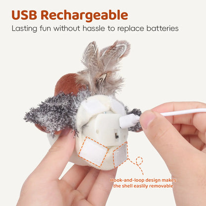 Potaroma Interactive Rechargeable Cat Toy - Lifelike Flapping Bird with Chirping Sounds for Engaging Play