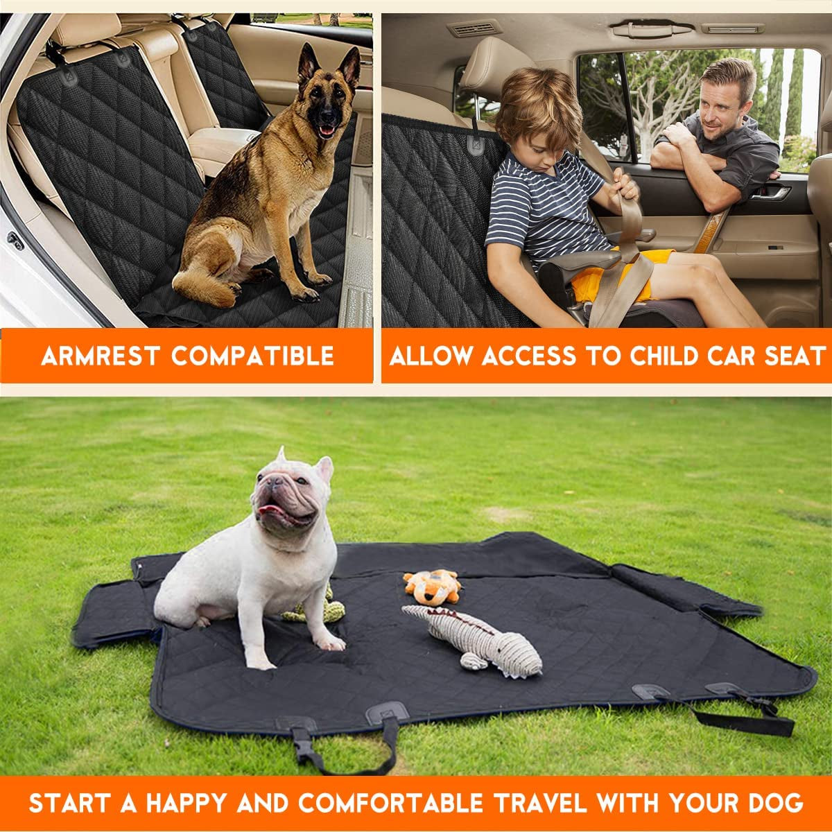 Premium Waterproof Dog Car Seat Cover - Durable Back Seat Protector for Pets, Fits Most Cars, SUVs, and Trucks (53” Width) - Black