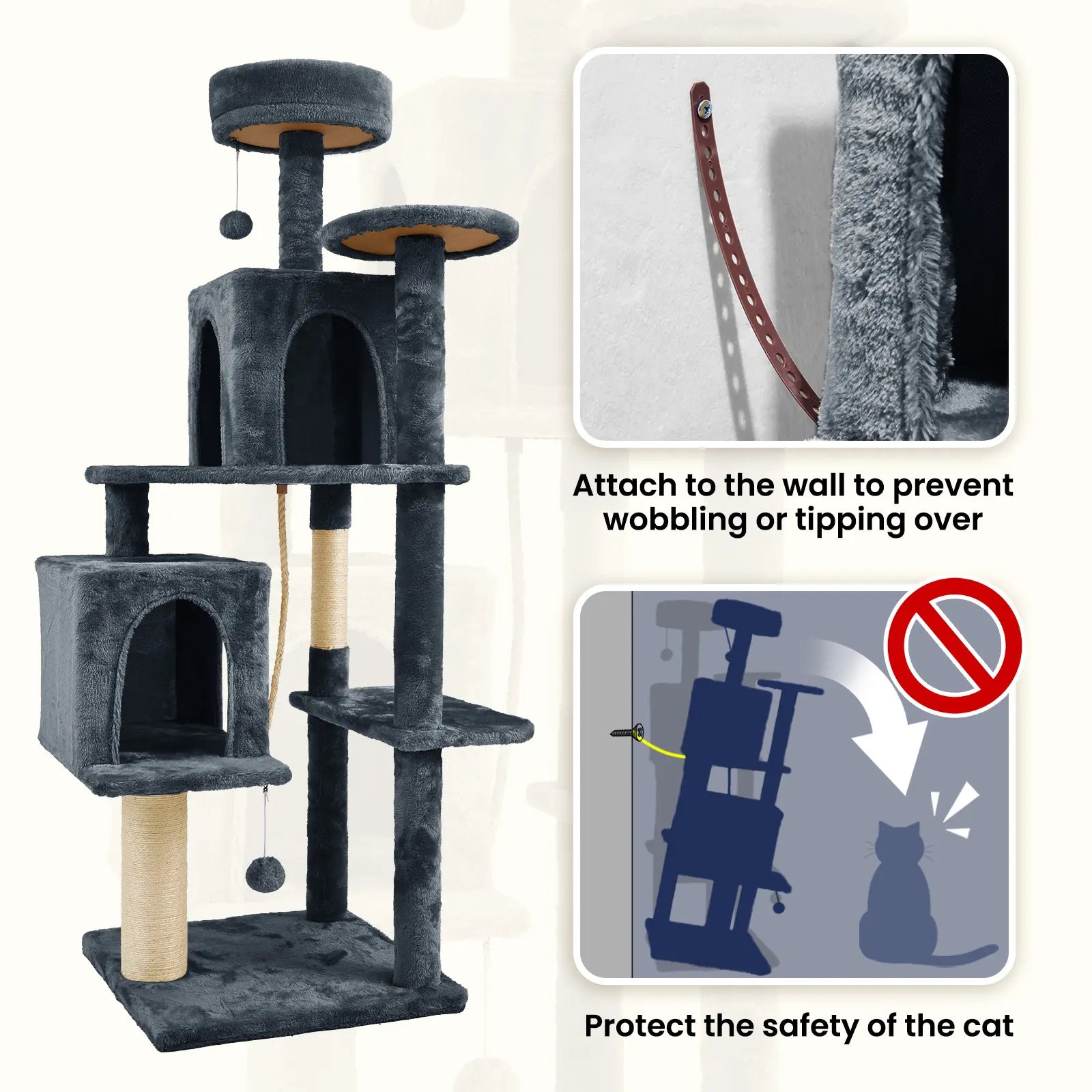 Wecharmer Indoor Cat Tree Tower with Green Leaves, Plush Cat Condo, Scratching Posts, and Hanging Ball