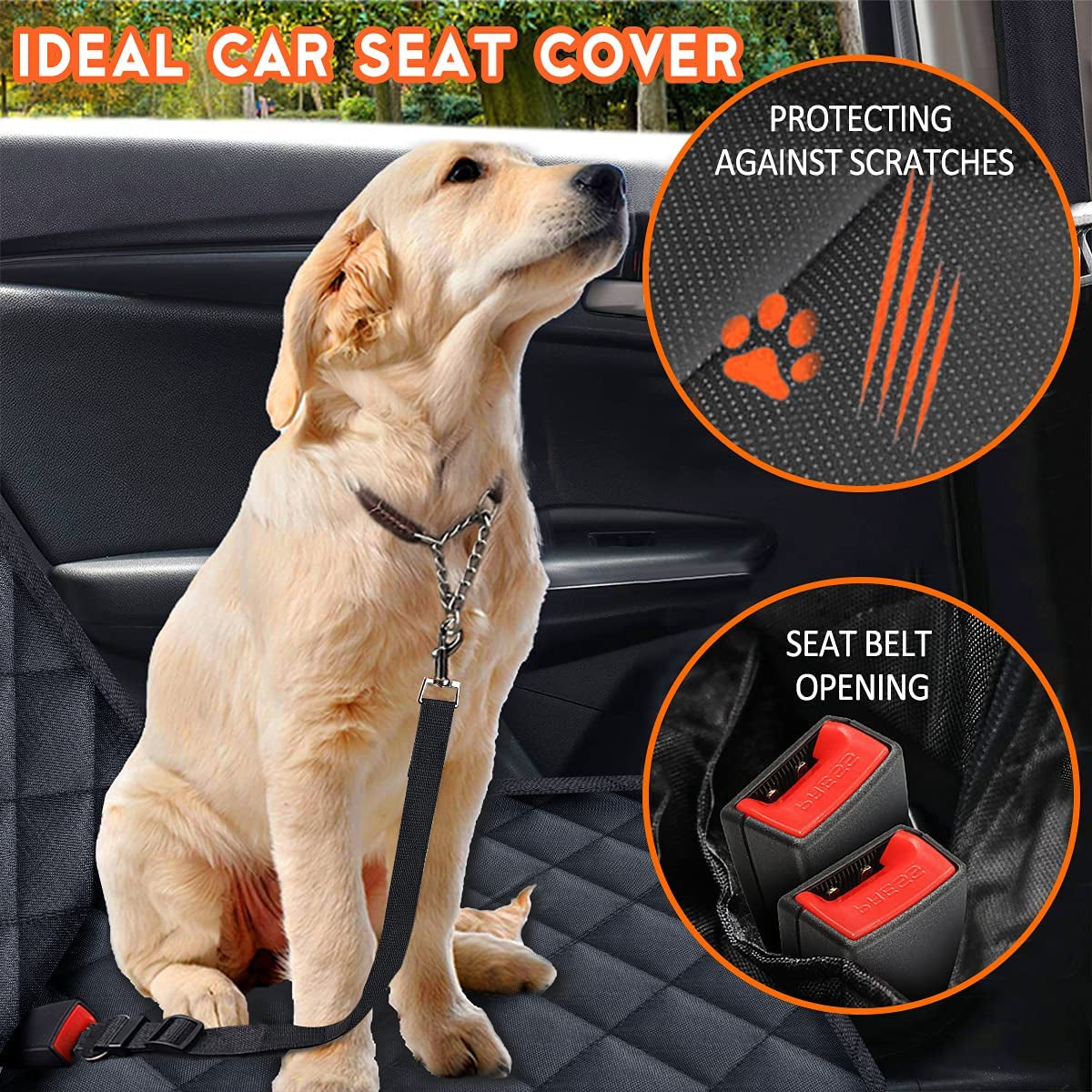 Premium Waterproof Dog Car Seat Cover - Durable Back Seat Protector for Pets, Fits Most Cars, SUVs, and Trucks (53” Width) - Black