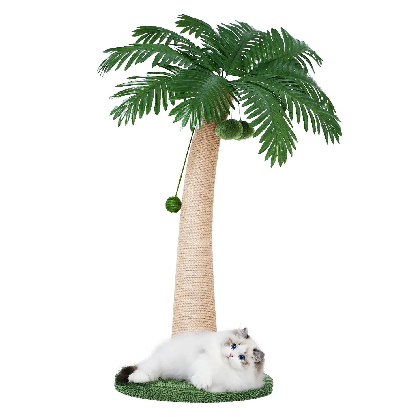 Wecharmer Indoor Cat Tree Tower with Green Leaves, Plush Cat Condo, Scratching Posts, and Hanging Ball