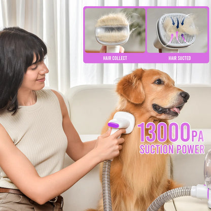 Geoorood All-In-One Dog Grooming Kit with Vacuum Brush, 2.5L Capacity, Stainless Steel Blades, Lightweight Design, 13Kpa Suction Force, Portable Cleaning Solution