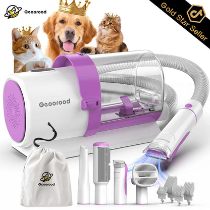 Geoorood All-In-One Dog Grooming Kit with Vacuum Brush, 2.5L Capacity, Stainless Steel Blades, Lightweight Design, 13Kpa Suction Force, Portable Cleaning Solution