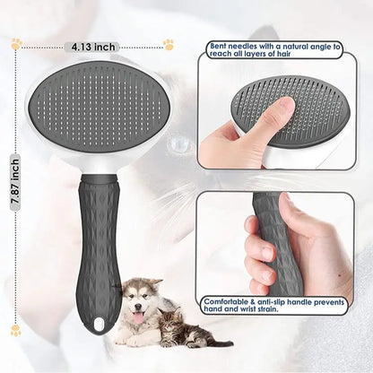 Self-Cleaning Slicker Brush for Cats and Dogs - One-Button Pet Hair Removal Comb