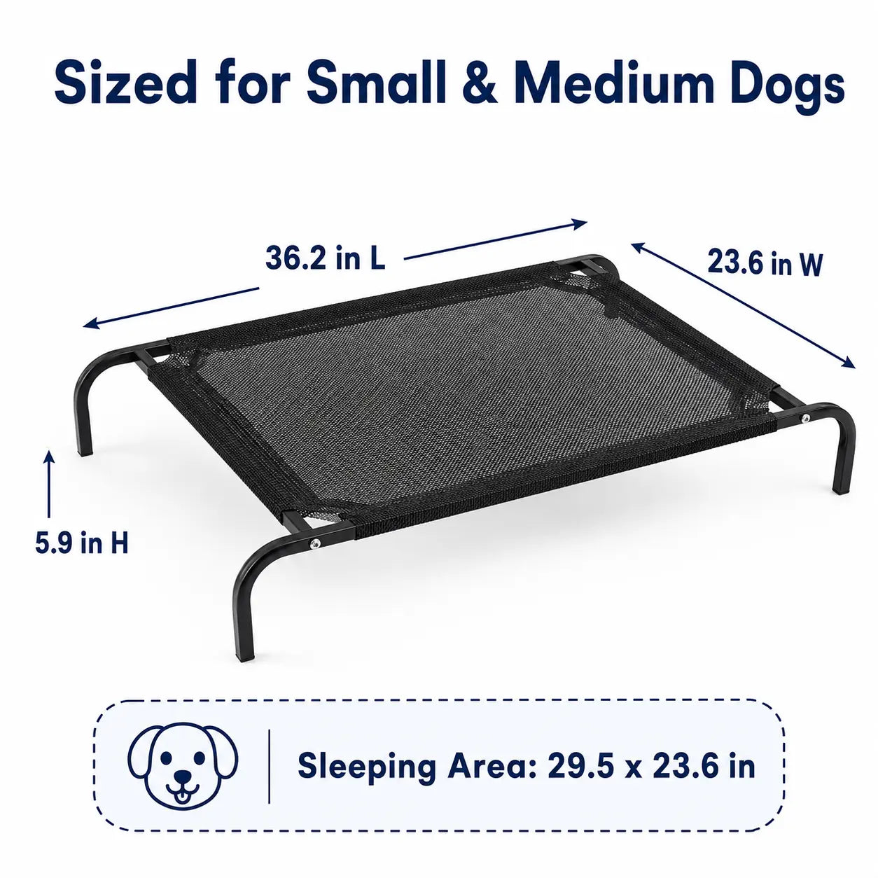Elevated Cooling Dog Bed for Small to Medium Breeds - 36.2" L x 23.6" W x 5.9" H, Breathable Mesh Raised Cot with Metal Frame for Indoor and Outdoor Use