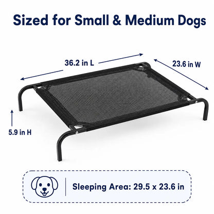 Elevated Cooling Dog Bed for Small to Medium Breeds - 36.2" L x 23.6" W x 5.9" H, Breathable Mesh Raised Cot with Metal Frame for Indoor and Outdoor Use