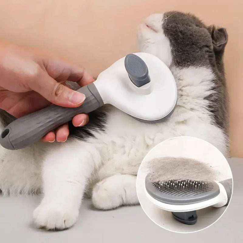 Self-Cleaning Slicker Brush for Cats and Dogs - One-Button Pet Hair Removal Comb