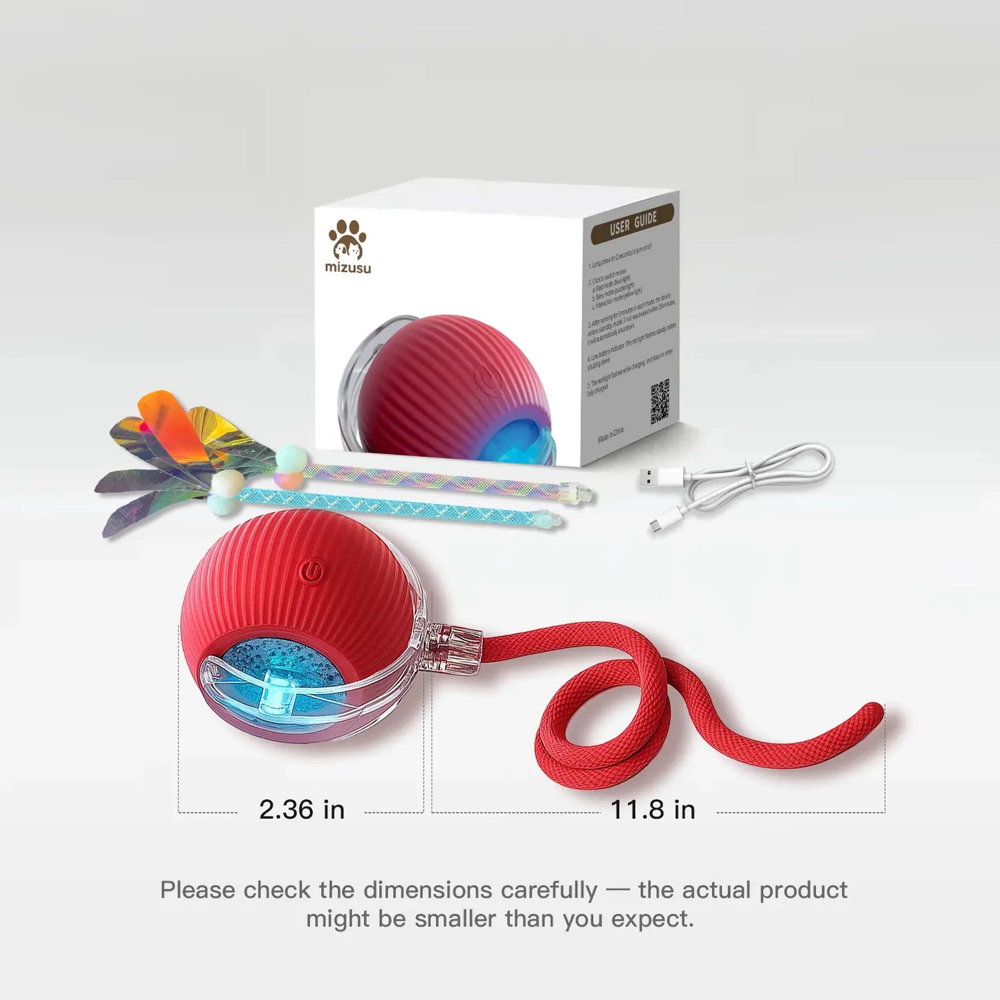 Mizusu Interactive Teaser Toy for Cats and Dogs with Two Additional Tails - Rolling Ball Toy for Kittens and Pets, Ideal Dog and Cat Accessories