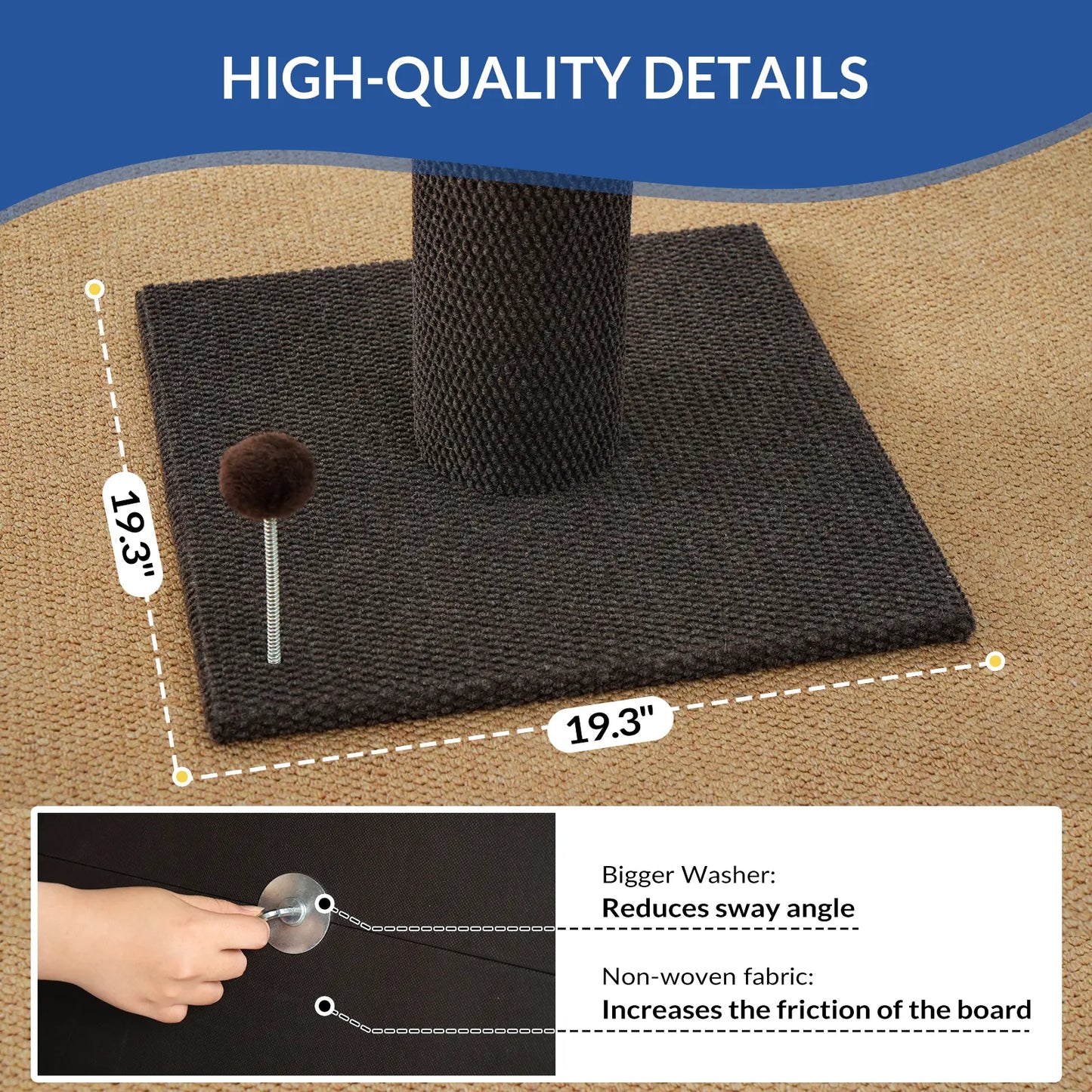MADE 4 PETS Indoor Cat Scratching Post - 41.73" Height, Sturdy Base, Replaceable Spring Toy, Compact Design for Nail Health