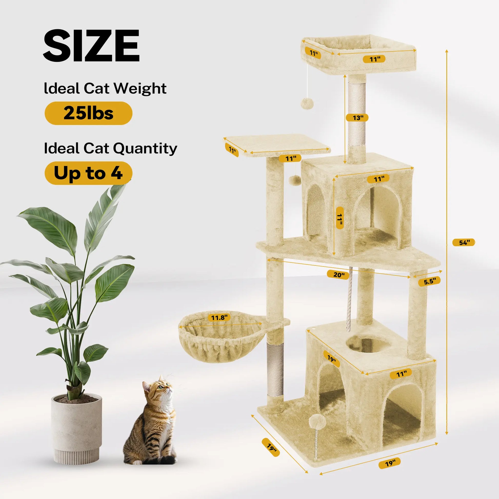Wecharmer Indoor Cat Tree Tower with Green Leaves, Plush Cat Condo, Scratching Posts, and Hanging Ball