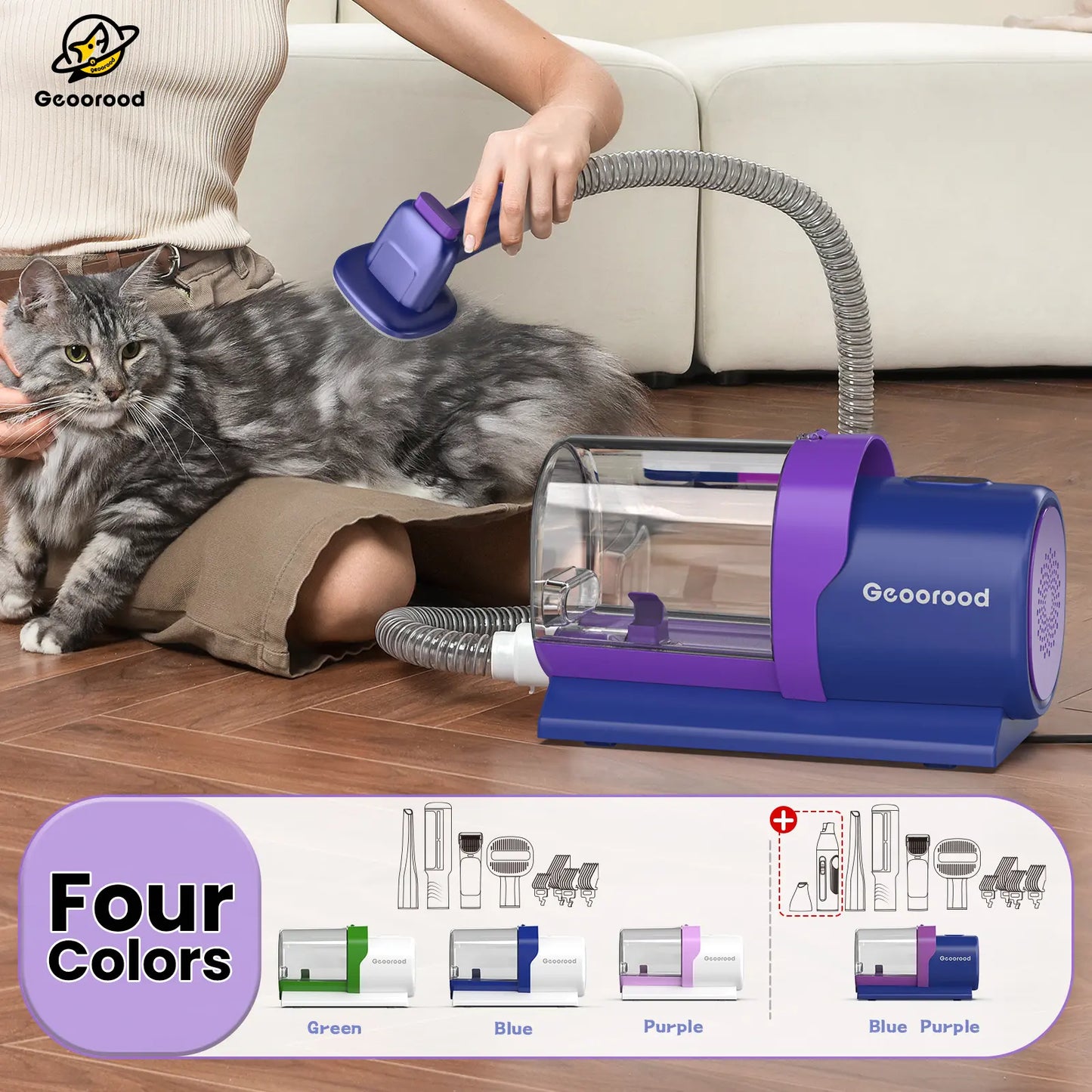 Geoorood All-In-One Dog Grooming Kit with Vacuum Brush, 2.5L Capacity, Stainless Steel Blades, Lightweight Design, 13Kpa Suction Force, Portable Cleaning Solution