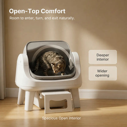 Petpivot Autoscooper 12 Lite Open-Top Automatic Self-Cleaning Cat Litter Box with Easy-Entry Front Step and Triple Safety Protection, No App Required