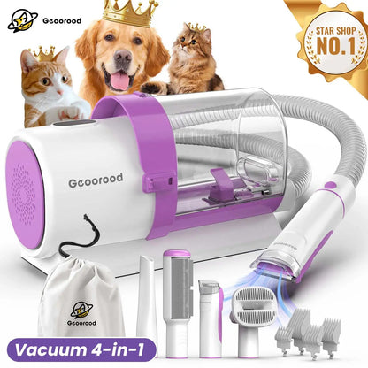 Geoorood All-In-One Dog Grooming Kit with Vacuum Brush, 2.5L Capacity, Stainless Steel Blades, Lightweight Design, 13Kpa Suction Force, Portable Cleaning Solution