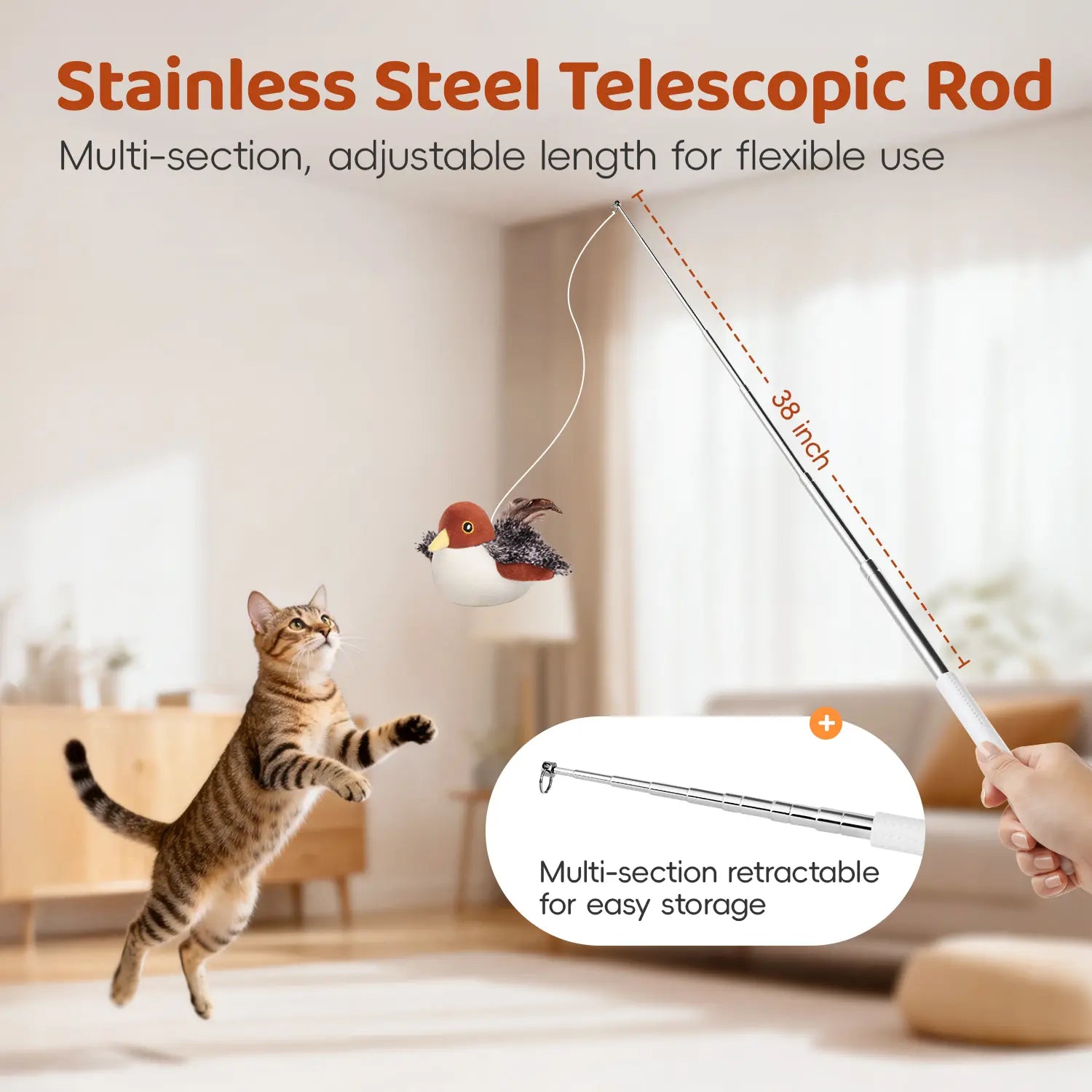 Potaroma Interactive Rechargeable Cat Toy - Lifelike Flapping Bird with Chirping Sounds for Engaging Play
