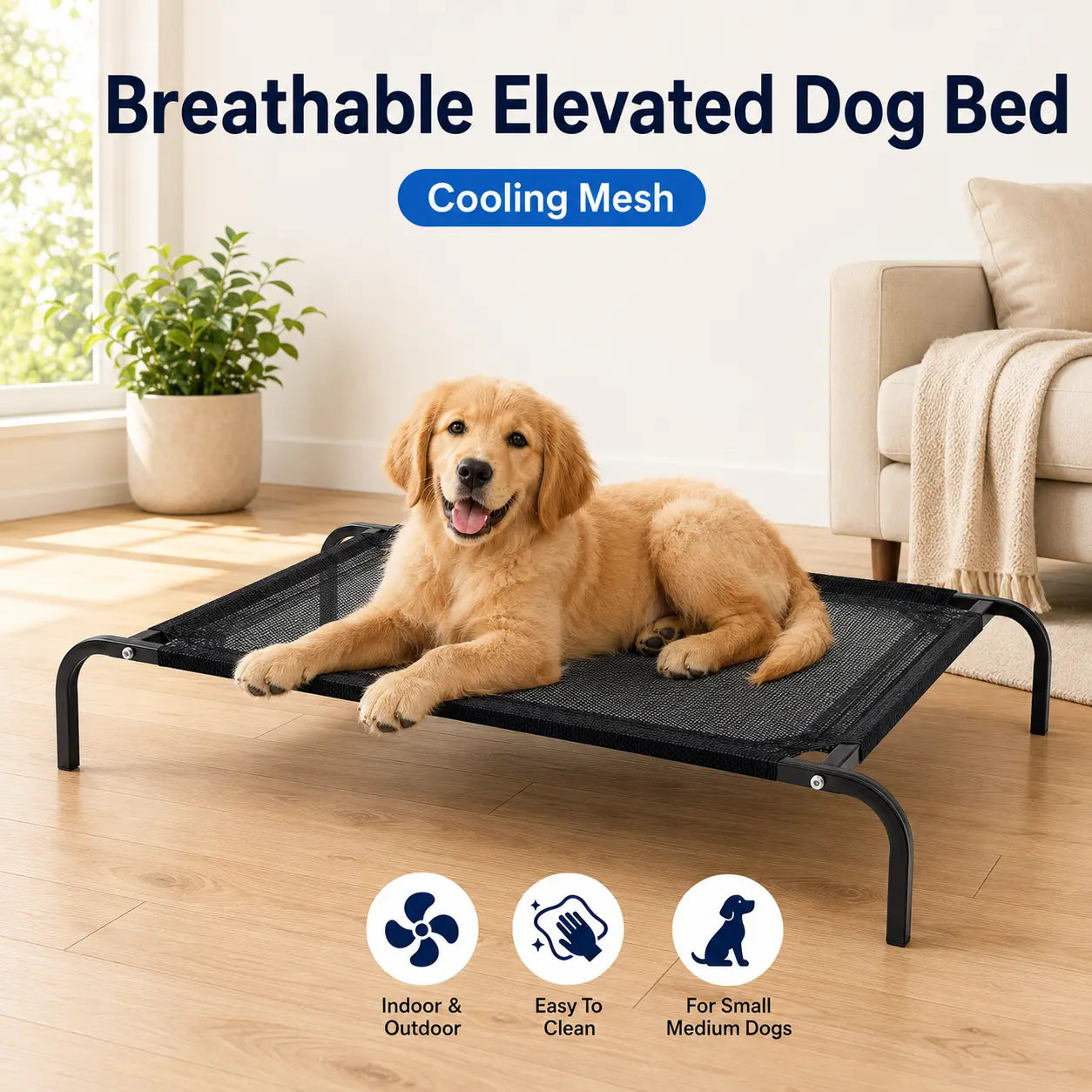 Elevated Cooling Dog Bed for Small to Medium Breeds - 36.2" L x 23.6" W x 5.9" H, Breathable Mesh Raised Cot with Metal Frame for Indoor and Outdoor Use
