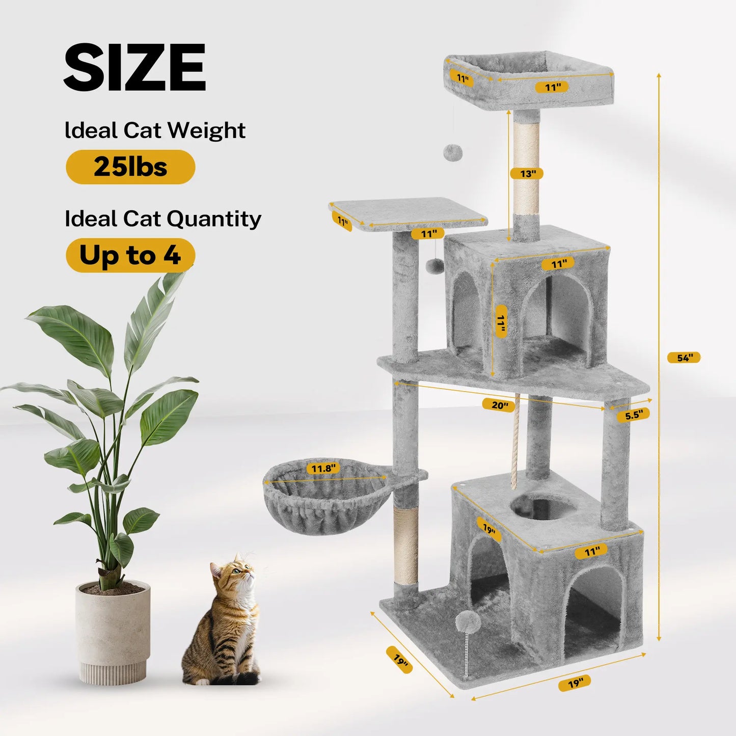 Wecharmer Indoor Cat Tree Tower with Green Leaves, Plush Cat Condo, Scratching Posts, and Hanging Ball