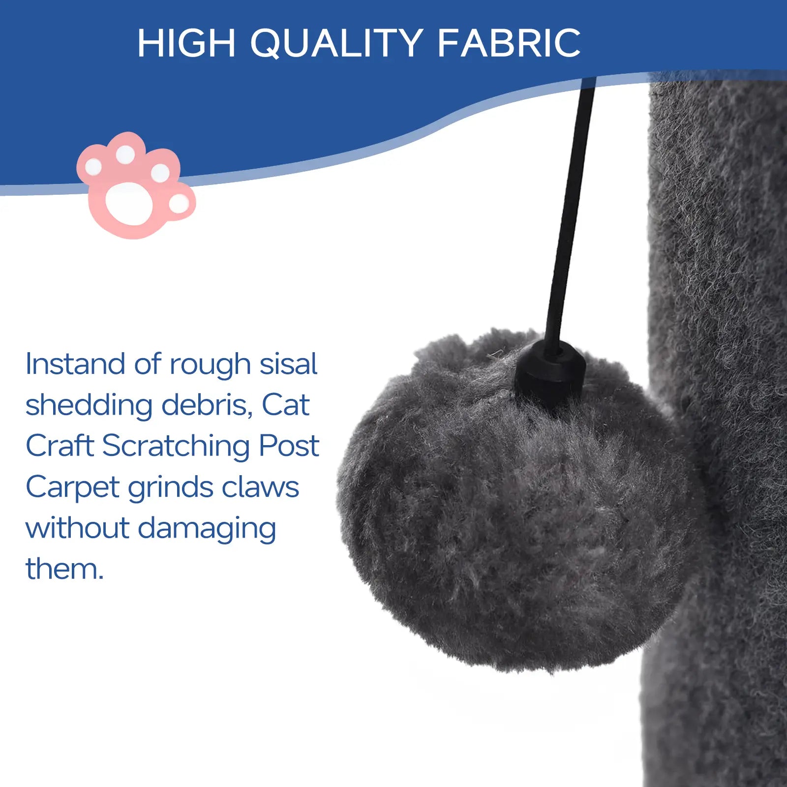 MADE 4 PETS Indoor Cat Scratching Post - 41.73" Height, Sturdy Base, Replaceable Spring Toy, Compact Design for Nail Health