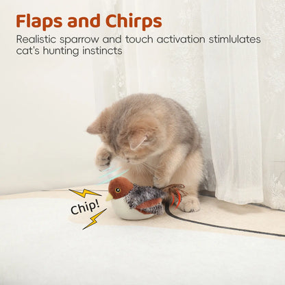 Potaroma Interactive Rechargeable Cat Toy - Lifelike Flapping Bird with Chirping Sounds for Engaging Play
