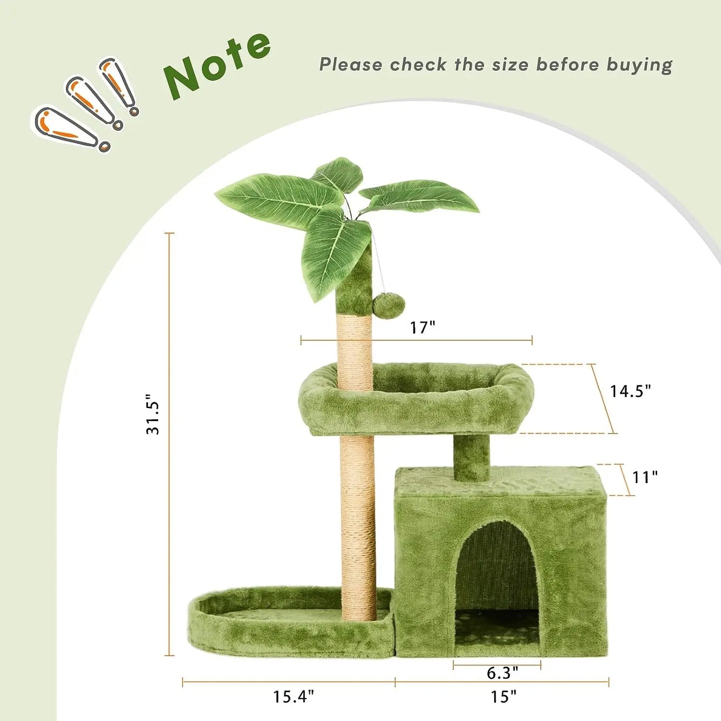 Wecharmer Indoor Cat Tree Tower with Green Leaves, Plush Cat Condo, Scratching Posts, and Hanging Ball